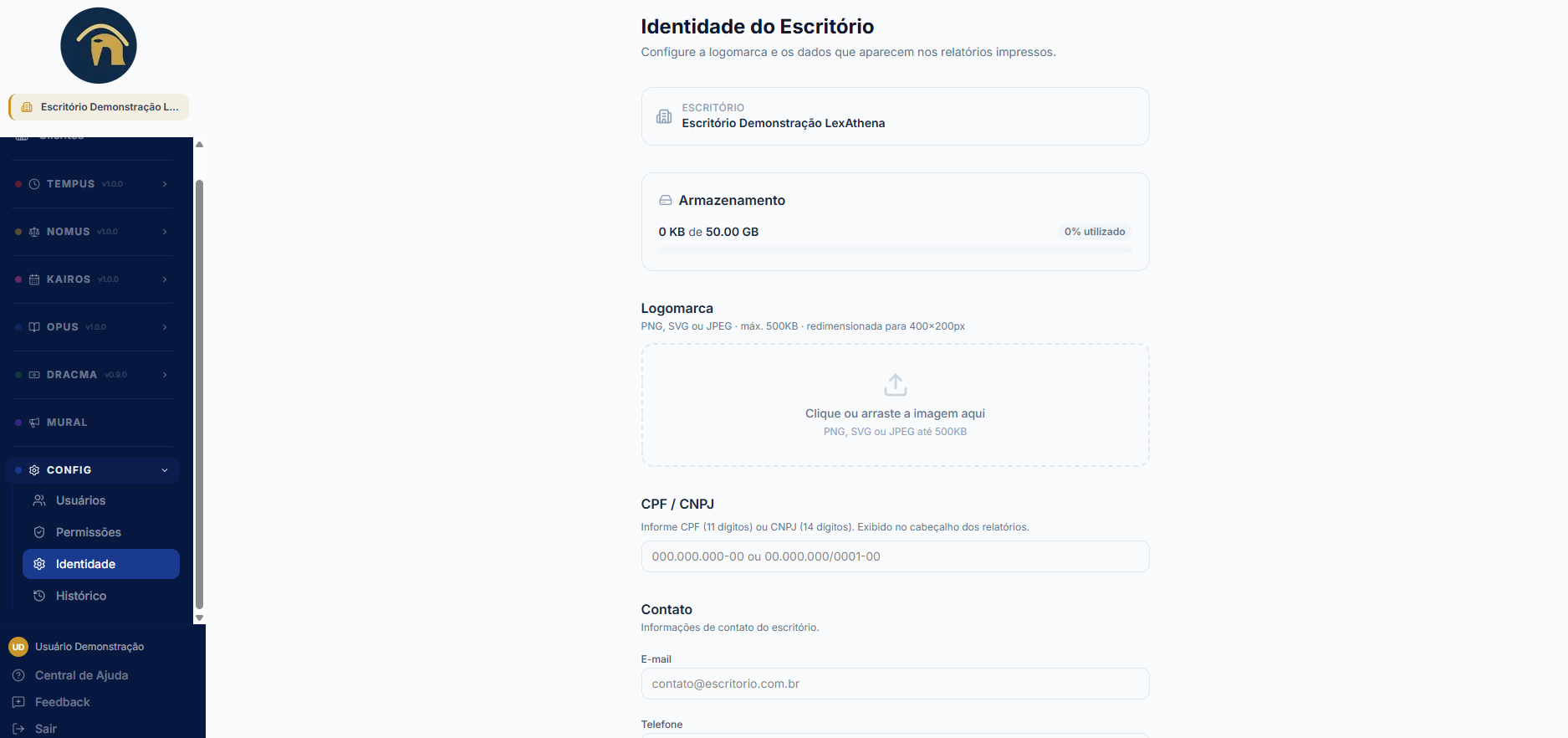 Configurações de identidade da organização