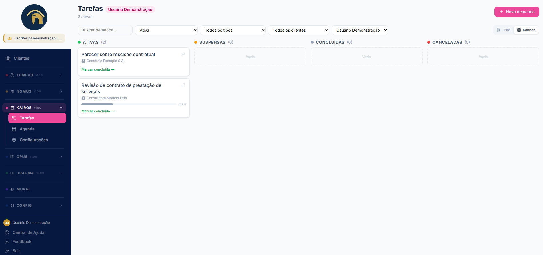 Kanban de demandas do KAIROS