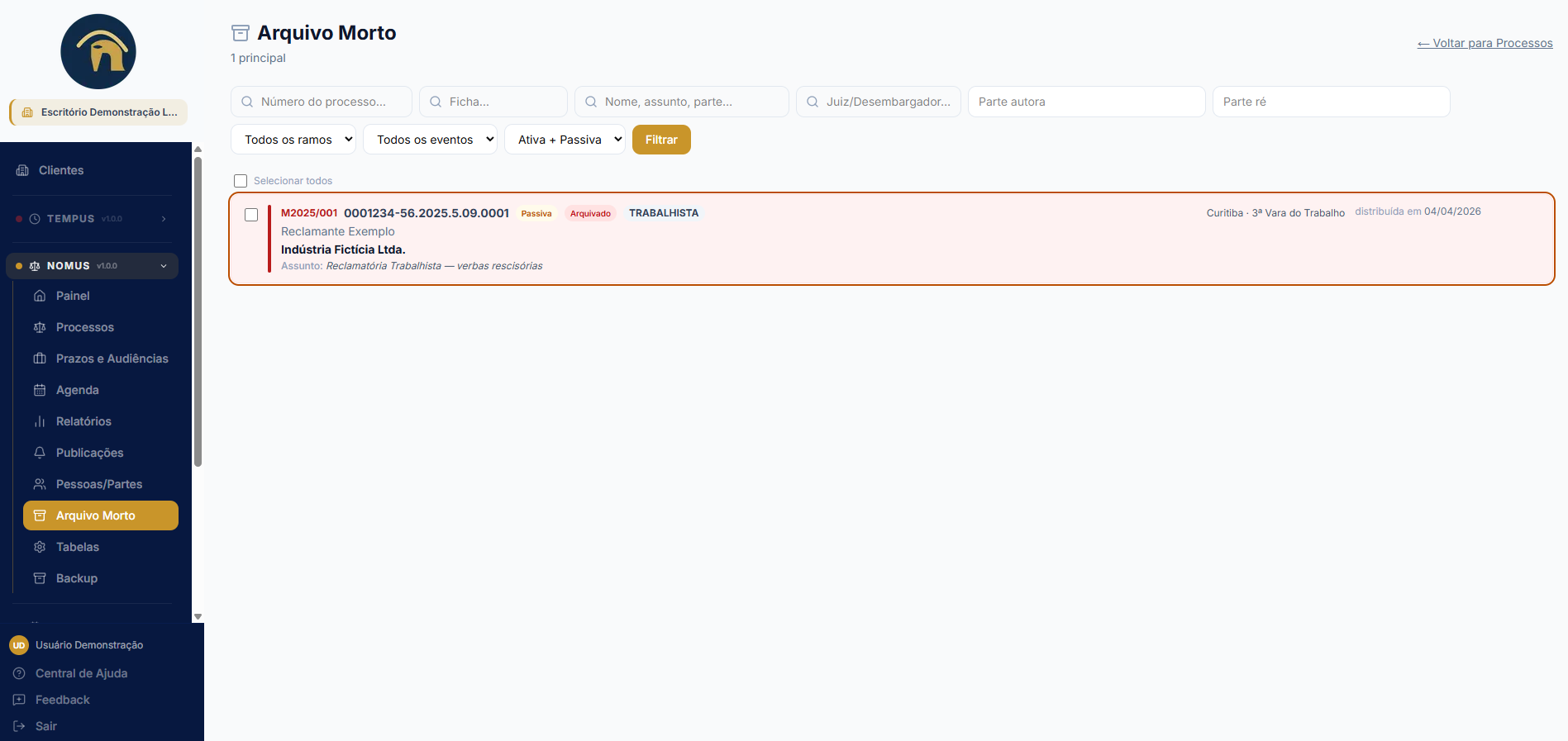 Consulta a um processo arquivado
