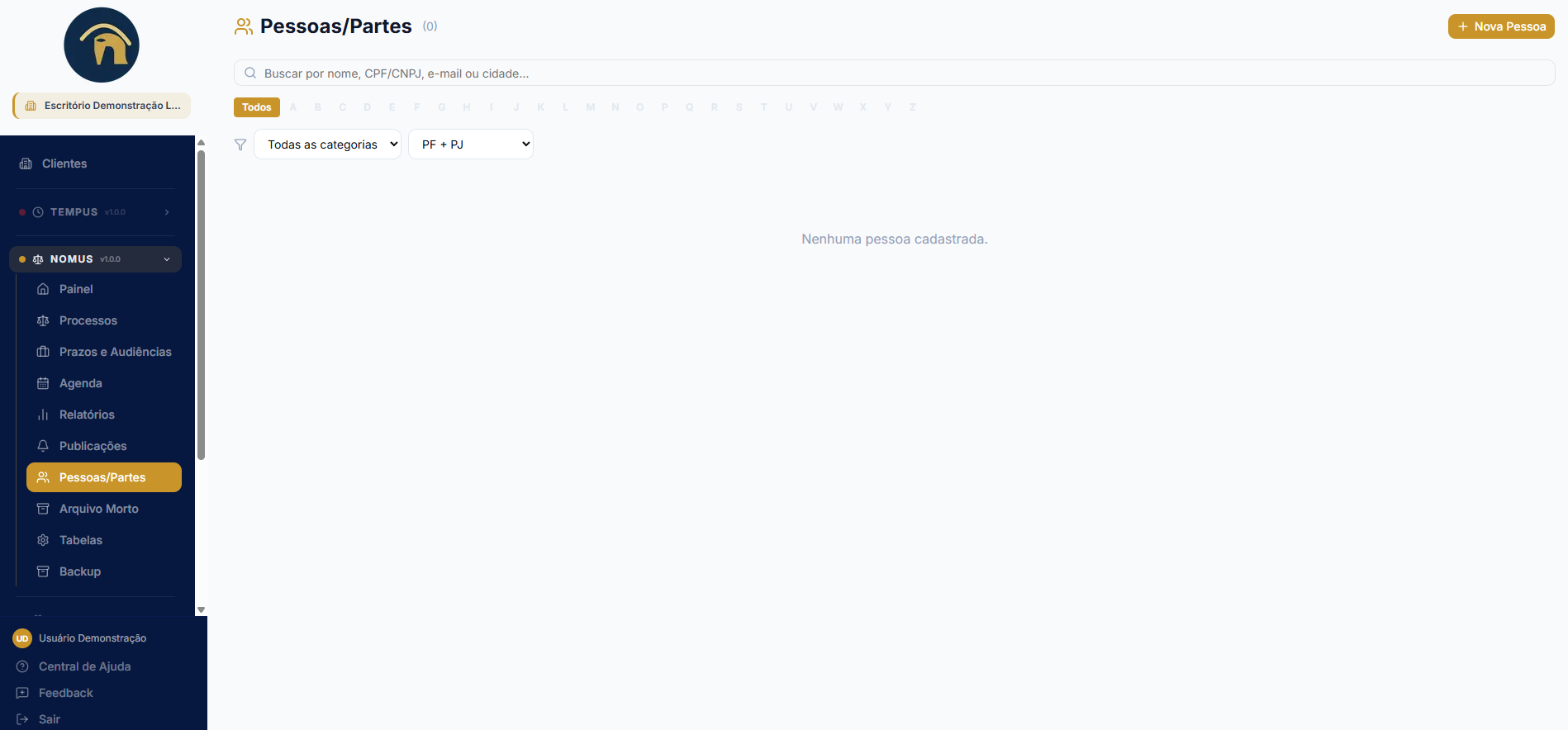 Lista de pessoas cadastradas